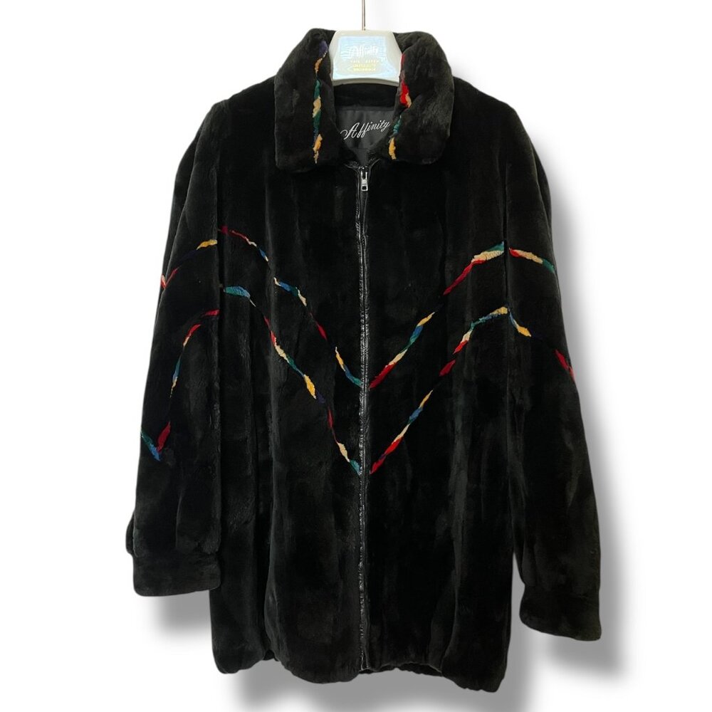 Affinity Vail Aspen Sheared Beaver Fur Coat Black Colorful Accent Size 20 2X